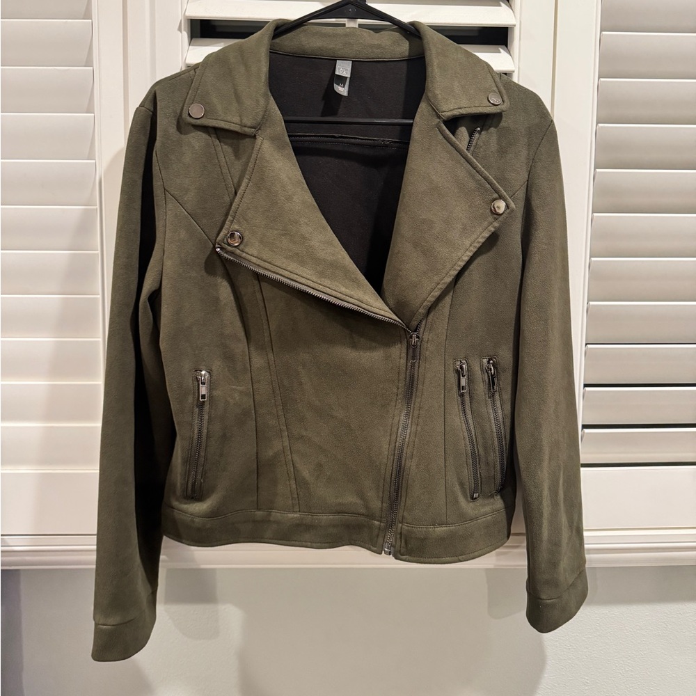 Olive faux suede moto jacket - excellent condition